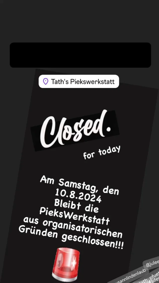 Bitte denkt  daran, dass am Samstag die Pieks Werkstatt geschlossen ist‼️ #tathspiekswerkstatt #wächtersbach #tathspiercing