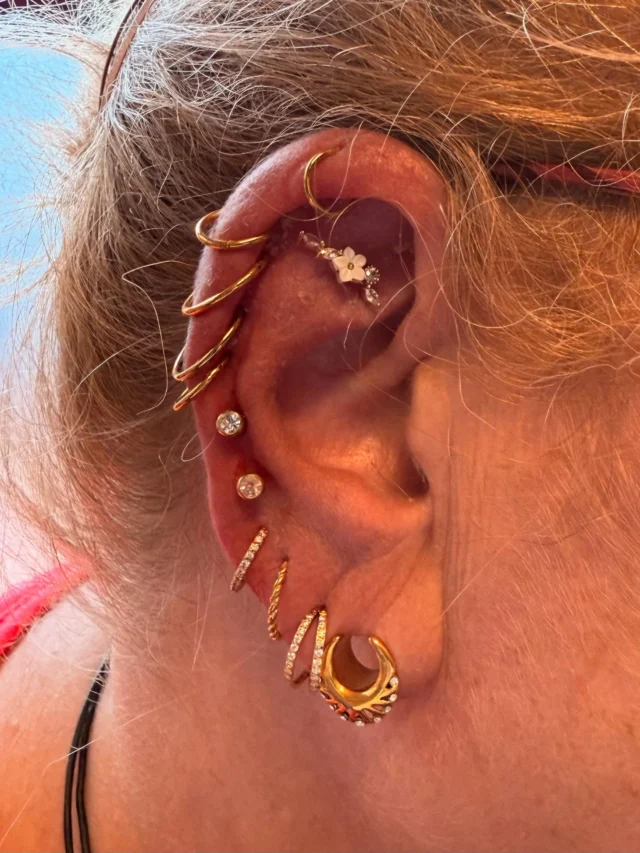 #ohrpiercings #flatpiercing #lobepiercing #helixpiercing #goldschmuck #tathspiekswerkstatt #tathspiercing #wächtersbach #stammkundin #mkk